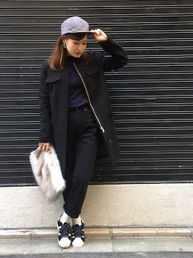 「アイテム（ステンカラーコート）」を使った、moe,さん（レディース・157cm・10代）の冬コーディネート