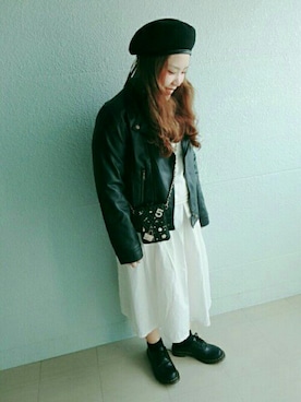 「ぽっちゃりコーデ」｜「アイテム（ライダースジャケット）」を使った、ASAMIさん（レディース・154cm）の秋コーディネート