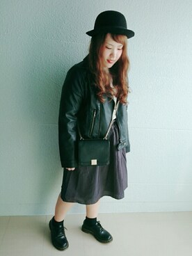 「ぽっちゃりコーデ」｜「アイテム（ライダースジャケット）」を使った、ASAMIさん（レディース・154cm）の冬コーディネート