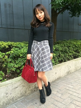 「アイテム（ボストンバッグ、レッド系）」を使った、INGNI（イング）さん（レディース・154cm）の秋コーディネート