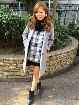 「チェックワンピース」｜「アイテム（チェスターコート）」を使った、INGNI（イング）さん（レディース・163cm）の秋コーディネート