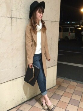 「ボーイフレンドデニム」｜「アイテム（ピーコート）」を使った、INGNI（イング）さん（レディース・158cm）の冬コーディネート