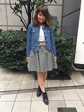 「ノーカラー」｜「アイテム（デニムジャケット）」を使った、INGNI（イング）さん（レディース・155cm）の冬コーディネート