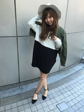「チュニック」｜「アイテム（MA-1）」を使った、INGNI（イング）さん（レディース・157cm）の冬コーディネート