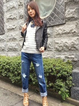 「ボーイフレンドデニム」｜「アイテム（財布/小物）」を使った、INGNI（イング）さん（レディース・154cm）の春コーディネート