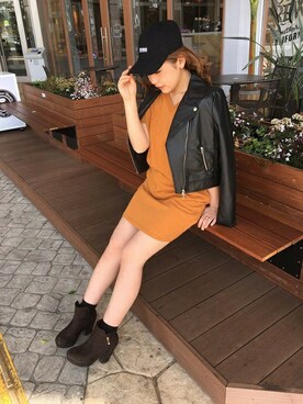 「チュニック」｜「アイテム（ライダースジャケット）」を使った、INGNI（イング）さん（レディース・155cm）の春コーディネート
