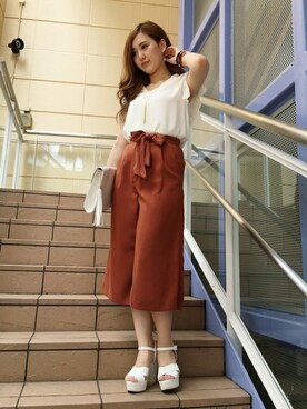 「ラッフルスリーブ」｜「アイテム（バッグ）」を使った、INGNI（イング）さん（レディース・163cm）の夏コーディネート