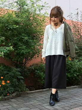 「ガウチョパンツ」｜「アイテム（MA-1）」を使った、INGNI（イング）さん（レディース・151cm）の秋コーディネート