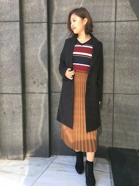 「プリーツ」｜「アイテム（チェスターコート）」を使った、INGNI（イング）さん（レディース・155cm）の秋コーディネート