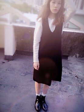 「5（ファイブ）のアイテム（スカート）」を使った、鄭芸青さん（レディース・168cm）の冬コーディネート