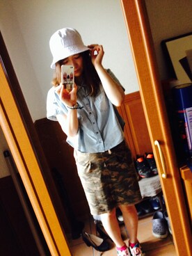 「179/WG NICOLE CLUB（イチナナキュウ/ダブルジー）の179/WG..迷彩柄すかーと（スカート、グリーン系）」を使った、nicoさん（レディース・160cm）の夏コーディネート