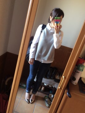 「Honeys（ハニーズ）のアイテム（ベスト、グレー系）」を使った、nicoさん（レディース・160cm）の秋コーディネート