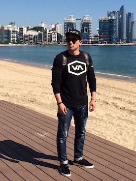 「RVCA（ルーカ）のアイテム（帽子）」を使った、AMON_movementさん（メンズ・174cm）の秋コーディネート
