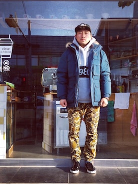 「RVCA（ルーカ）のアイテム（帽子）」を使った、AMON_movementさん（メンズ・173cm）の冬コーディネート