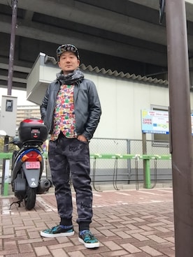 「KENZO」｜「アイテム（ライダースジャケット）」を使った、MatsuuraSusumuさん（メンズ・167cm）の冬コーディネート