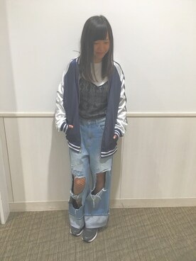 「網タイツ」｜「アイテム（ブルゾン）」を使った、mayaさん（レディース・157cm）の冬コーディネート