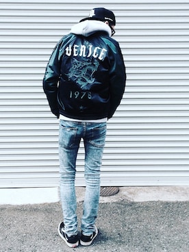「DIESEL（ディーゼル）のアイテム（スタジャン）」を使った、TSUNAさん（メンズ・174cm）の冬コーディネート