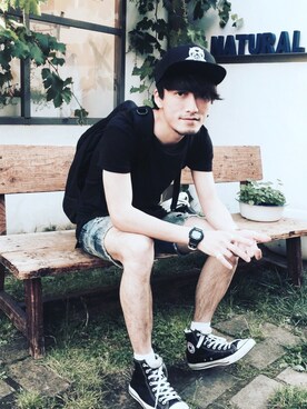 「BLACK SCALE（ブラックスケール）のアイテム（帽子）」を使った、TSUNAさん（メンズ・174cm）の夏コーディネート