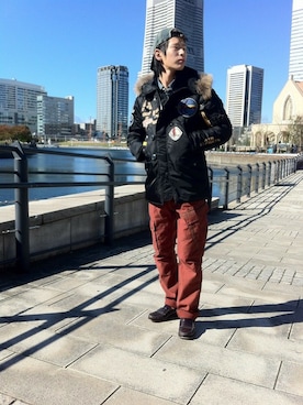 「TYPE BLUE（タイプブルー）のアイテム（帽子）」を使った、SASAMURAさん（メンズ・175cm）の秋コーディネート