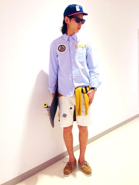 「AVIREX（アヴィレックス）のアイテム（キャップ）」を使った、SASAMURAさん（メンズ・175cm）の春コーディネート