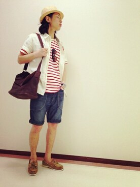 「TYPE BLUE（タイプブルー）のアイテム（帽子）」を使った、SASAMURAさん（メンズ・175cm）の春コーディネート