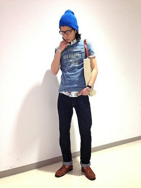 「TYPE BLUE（タイプブルー）のアイテム（Tシャツ/カットソー）」を使った、SASAMURAさん（メンズ・175cm）の夏コーディネート