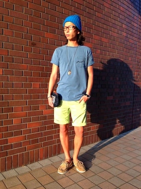 「TYPE BLUE（タイプブルー）のアイテム（ボディバッグ/ウエストポーチ）」を使った、SASAMURAさん（メンズ・175cm）の夏コーディネート