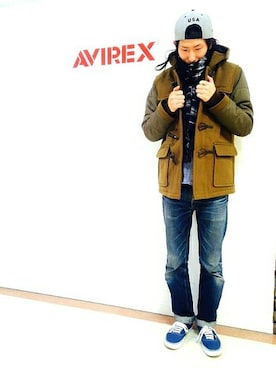 「AVIREX（アヴィレックス）のアイテム（ダッフルコート）」を使った、SASAMURAさん（メンズ・175cm）の秋コーディネート