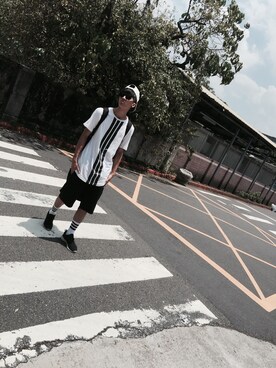 「SQUAD（スクアッド）のアイテム（帽子）」を使った、藍振維さん（メンズ・183cm）の夏コーディネート