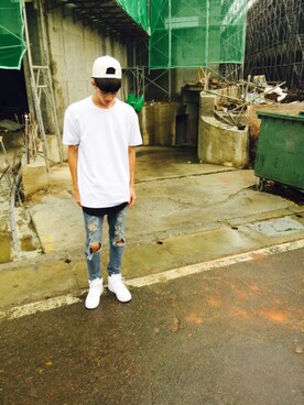 「SQUAD（スクアッド）のアイテム（帽子）」を使った、藍振維さん（メンズ・183cm）の夏コーディネート