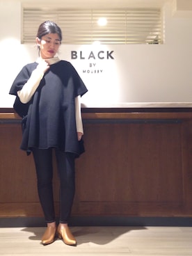 「BLACK BY MOUSSY（ブラックバイマウジー）のアイテム（ポンチョ）」を使った、nanakimuraさん（レディース・155cm）の秋コーディネート