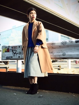 「アイテム（その他アウター、イエロー系）」を使った、nanakimuraさん（レディース・155cm）の秋コーディネート