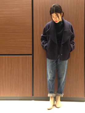 「ボーイフレンドデニム」｜「アイテム（その他アウター）」を使った、nanakimuraさん（レディース・155cm）の秋コーディネート