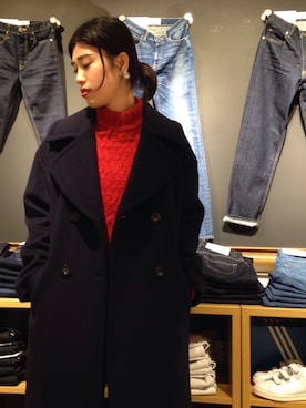 「BLACK BY MOUSSY（ブラックバイマウジー）のアイテム（ピーコート）」を使った、nanakimuraさん（レディース・155cm）の冬コーディネート