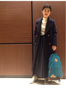 「BLACK BY MOUSSY（ブラックバイマウジー）のアイテム（ピーコート）」を使った、nanakimuraさん（レディース・155cm）の冬コーディネート