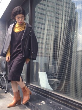 「BLACK BY MOUSSY（ブラックバイマウジー）のアイテム（ライダースジャケット）」を使った、nanakimuraさん（レディース・156cm）の夏コーディネート