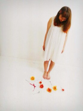 「白いワンピース ブランド不明（ワンピース、ホワイト系）」を使った、nanaさん（レディース・155cm）の春コーディネート
