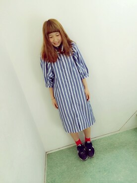 「w closet（ダブルクローゼット）のアイテム（ワンピース、ブルー系）」を使った、nanaさん（レディース・155cm）の春コーディネート