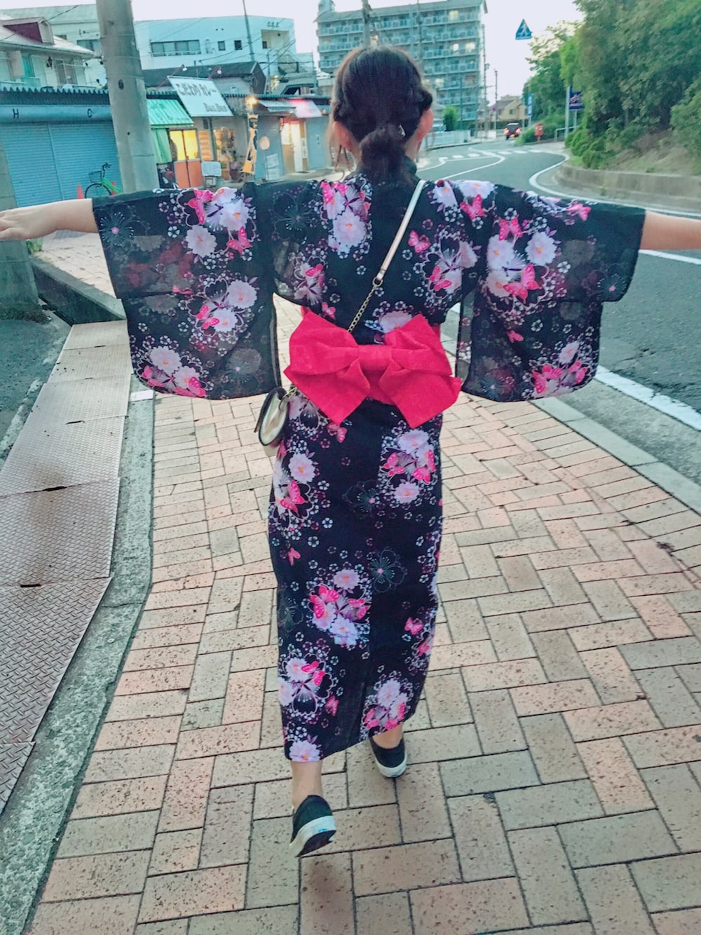 「浴衣、祭り、花火、夏、かわいい、ぽっちゃり」｜「UNIQLOのアイテム（浴衣、ブラック系）」を使った、Hsüanさん（レディース・158cm）の夏コーディネートの1枚目の写真