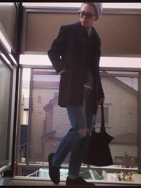 「Levis」｜「アイテム（チェスターコート）」を使った、eastwestさん（メンズ・171cm）の冬コーディネート