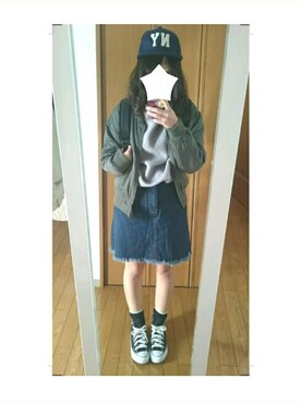「お買い物」｜「アイテム（キャップ）」を使った、Chie*さん（レディース・154cm）の冬コーディネート