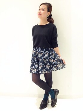 「タイツ×靴下」｜「アイテム（パンプス）」を使った、のぞみさん（レディース・150cm）の秋コーディネート