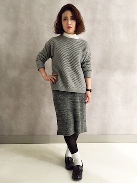 「オールグレー」｜「アイテム（スカート）」を使った、のぞみさん（レディース・150cm）の秋コーディネート