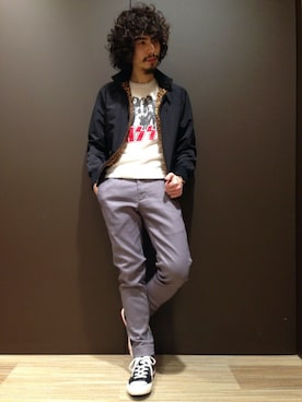 「ロックT」｜「アイテム（ブルゾン）」を使った、ikechanさん（メンズ・171cm）の冬コーディネート