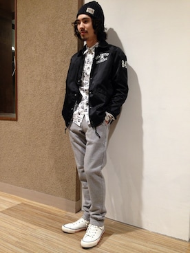 「スウェット×シャツ」｜「アイテム（ブルゾン）」を使った、ikechanさん（メンズ・171cm）の春コーディネート