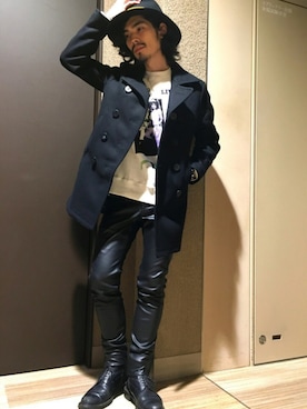 「トレーナー」｜「アイテム（ピーコート）」を使った、ikechanさん（メンズ・171cm）の秋コーディネート