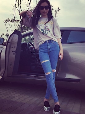 「Kingのアイテム」を使った、恬萝HANA酱さん（レディース・163cm）の春コーディネート