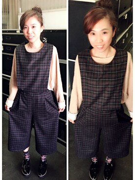 「アイテム（つなぎ/オールインワン、ブラウン系）」を使った、夏士勛さん（レディース・160cm）の冬コーディネート