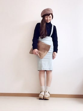 「DHOLIC（ディーホリック）のアイテム（ニット/セーター、ブルー系）」を使った、ひよこさん（レディース・158cm）の春コーディネート