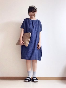 「URBAN RESEARCH DOORS WOMENS（アーバンリサーチ ドアーズ ウィメンズ）のDOORS リネンタックワンピース（ワンピース、ブルー系）」を使った、ひよこさん（レディース・158cm）の春コーディネート